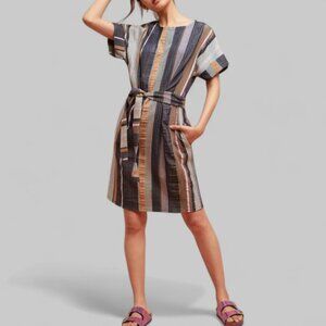Anthropologie Striped Multicolor Dress With Tie Waist Belt